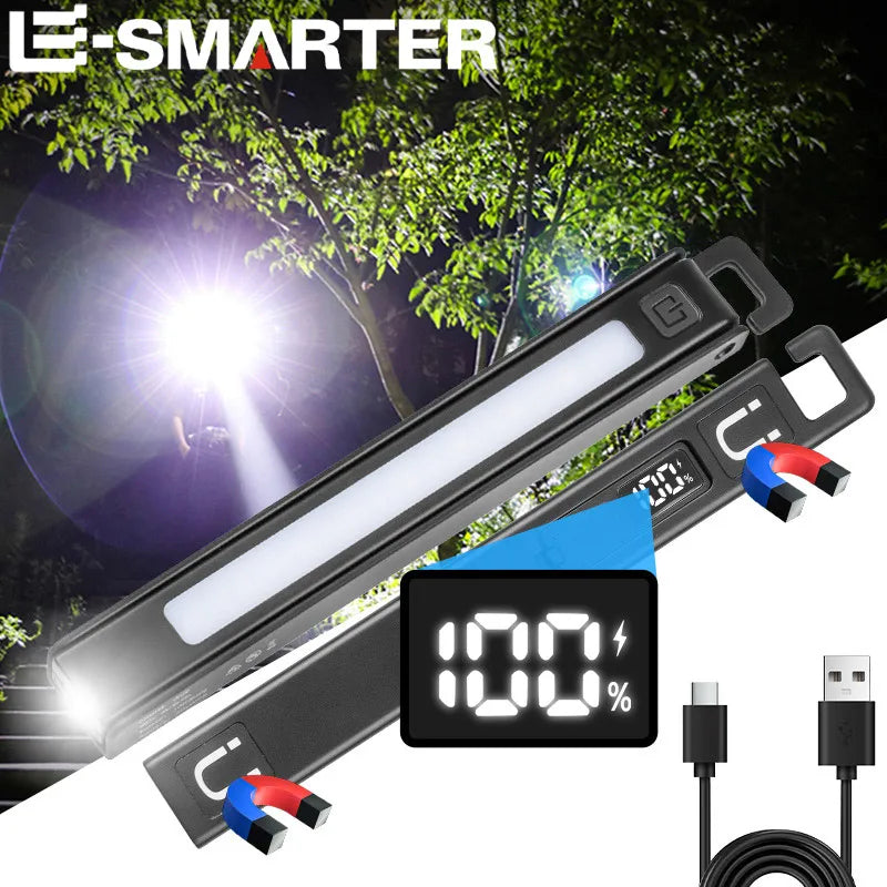 ពិល LED ដែលអាចសាកបានក្រៅផ្ទះ ដែលអាចបត់បាន ជាមួយមេដែក ពិលចល័ត COB ពិលប៊ិចធ្វើការ ពិលបន្ទាត់ពហុមុខងារ