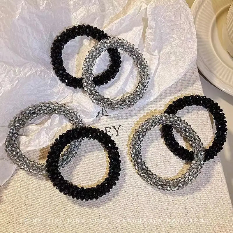 Dongdaemun Crystal Beaded Hair Ring Hair Rope Female Hair Tie Leather Tendon High Tail Maruko Head Rope Bracelet Dual Purpose Ha