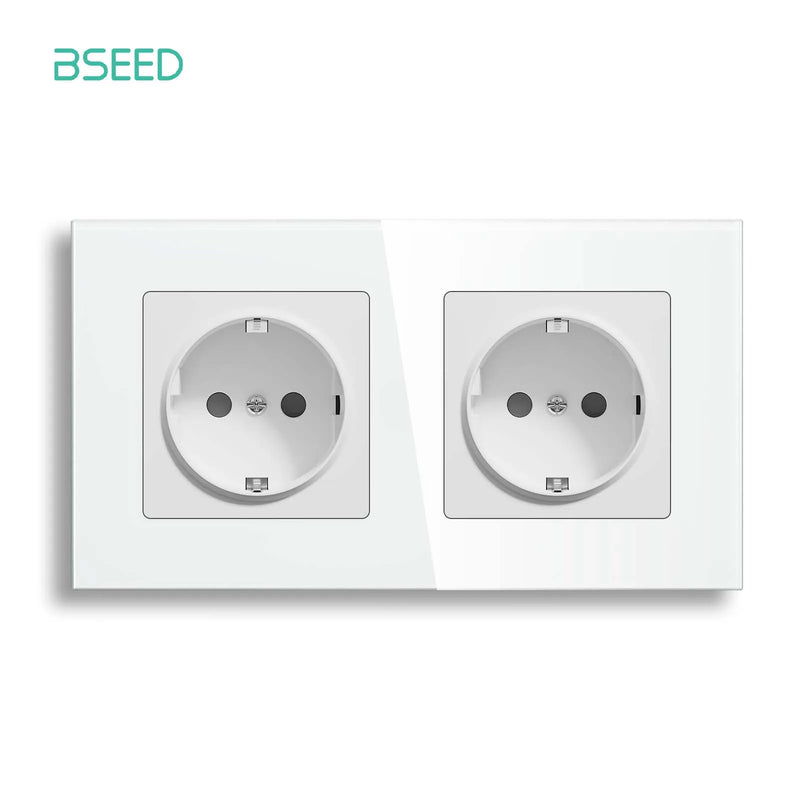 BSEED EU Power Socket Electrical Outlets Triple Power Plugs Crystal Glass Panel 16A European Standard Wall Socket 86*86mm