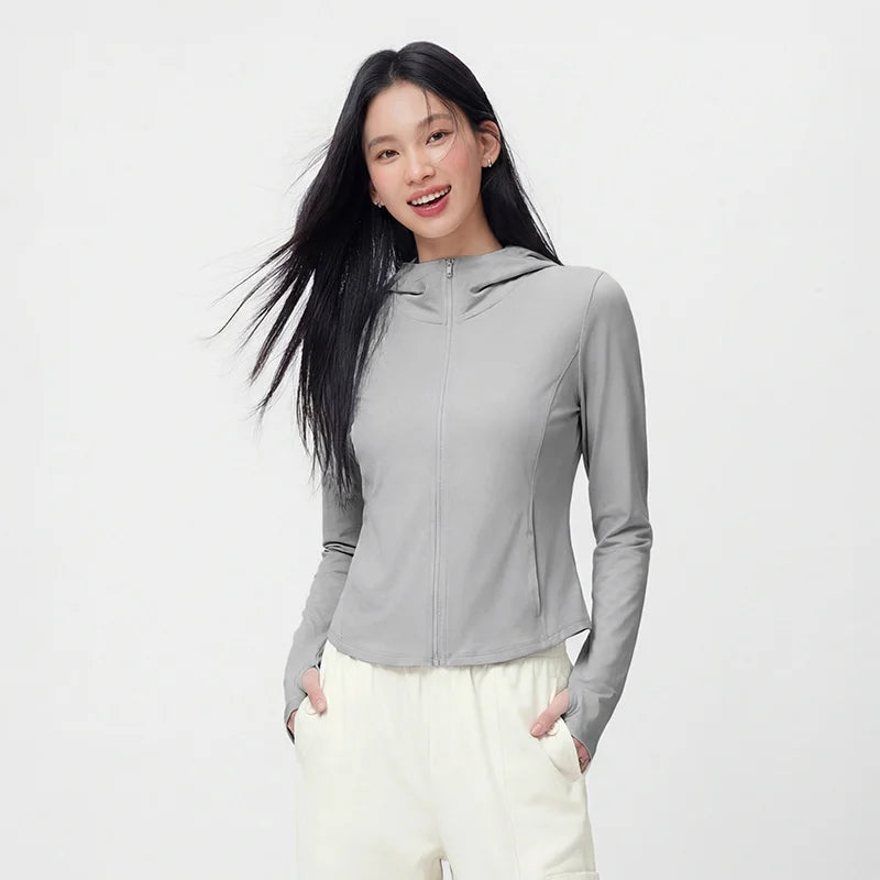 Semir Women UV Protection Jacket Short Cool Feeling Mesh Spliced Hooded Regular Shoulder Slim 2026 Outdoor Daily Fashion Wear