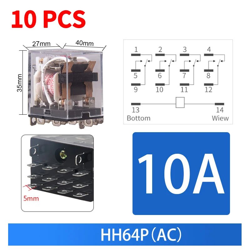 10 PCS For Wholesale Miniature Control Relays Small Intermediate Relay AC 12V DC C24 AC220 HH52P HH53P HH54P HH62P HH63P HH64P