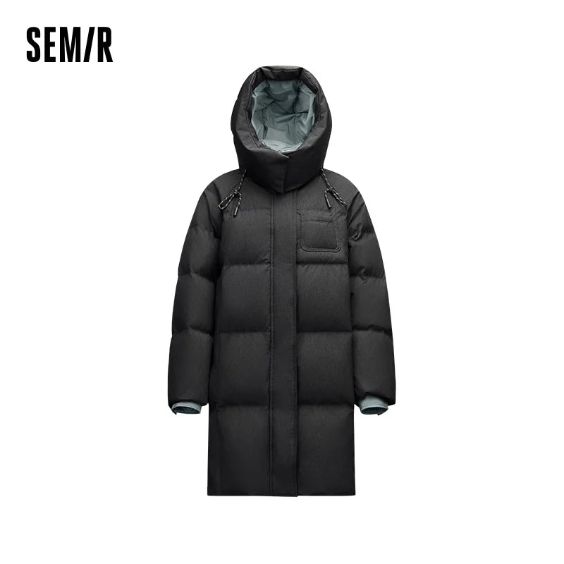 Semir Women Down Jacket Long Length 90 Percent Down Fill Color Block Versatile Street Style 2026 New Winter Daily Wear