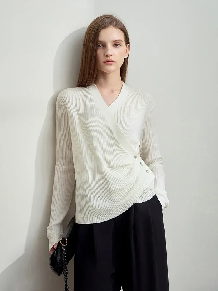 អាវយឺតក V រាងមូល រចនាបែប Minimalist របស់ Amii សម្រាប់រដូវស្លឹកឈើជ្រុះ អាវក្រៅដៃវែង សម្រាប់នារី ថ្មី 12511083