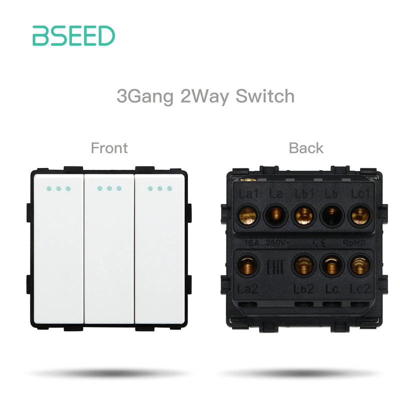 BSEED Button Light Switch Part 1/2/3Gang 1/2Way Plastic Panel Parts Wall Socket USB Type-C Port EU Standard DIY Combination