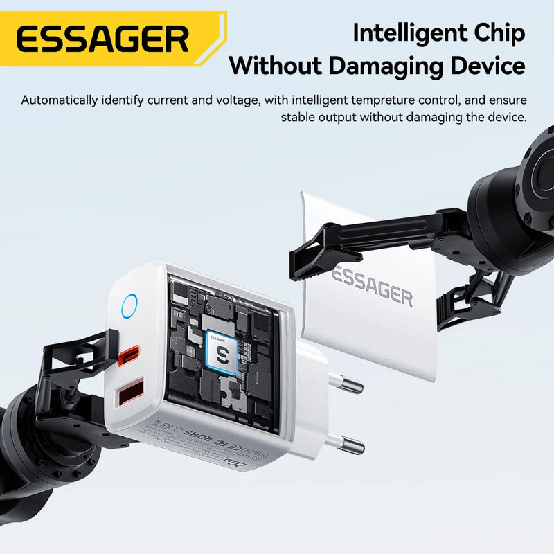 ឧបករណ៍សាកថ្មលឿន Essager PD 20W USB Type C សាកលឿន 4.0 3.0 QC PD សម្រាប់ iPhone 17 16 15 14 13 12 Pro Max ឆ្នាំងសាកទូរស័ព្ទ