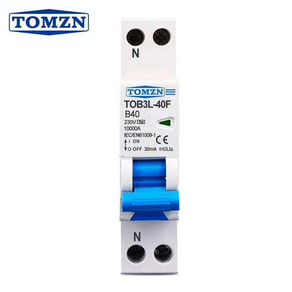 TOMZN A Type B Curve RCBO 1P+N 10KA Residual Current Differential Automatic Circuit Breaker with Over Current Leakage Protection
