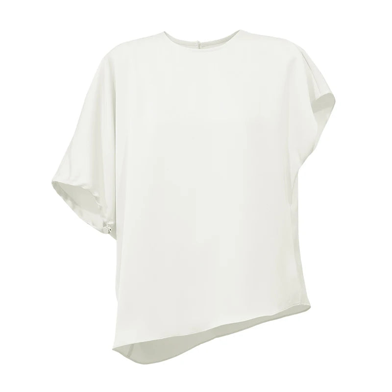Amii Women's Blouse 2026 Summer New O-Neck Tie Detail ChiffonTop Asymmetric Dolman Sleeve Simple Office Loose Blouse 12642054