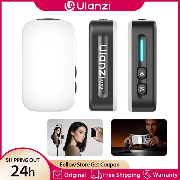 ភ្លើងពិលខ្នាតតូចចល័ត Ulanzi M02 ម៉ាញេទិកបំពេញពន្លឺសម្រាប់ iPhone 17 16 15 ស្មាតហ្វូន Android ដែលអាចលៃតម្រូវបាន 4 កម្រិត CRI 95+ សម្រាប់ Vlog