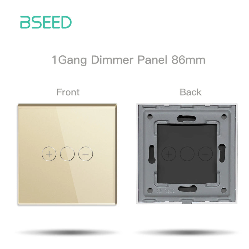 BSEED Single Wall Touch Switch Panel 1/2/3Gang For Light Switch Crystal Glass DIY Parts EU Standard 86*86mm Metal Base Included