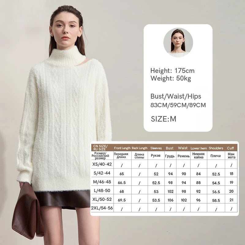 AMII Women's Sweater 2026 Autumn New Turtleneck Hollow Versatile Ladies Sweater Loose Long Sleeves Warm Tops For Woman 12543157