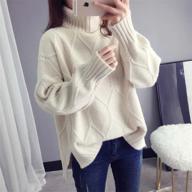 Thicken Warm High Collar Sweater For Women Pullovers Casual Autumn Winter Pull Femme Loose Bottoming Tops Knitwears Clothes