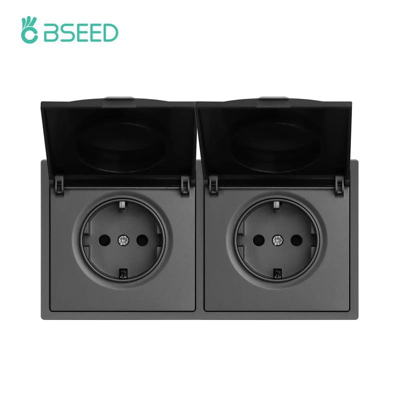 BSEED EU Standard Wall Power Socket With Cover Electrical Outlets Waterproof Wall Plug White Black Plastic Frame 16A
