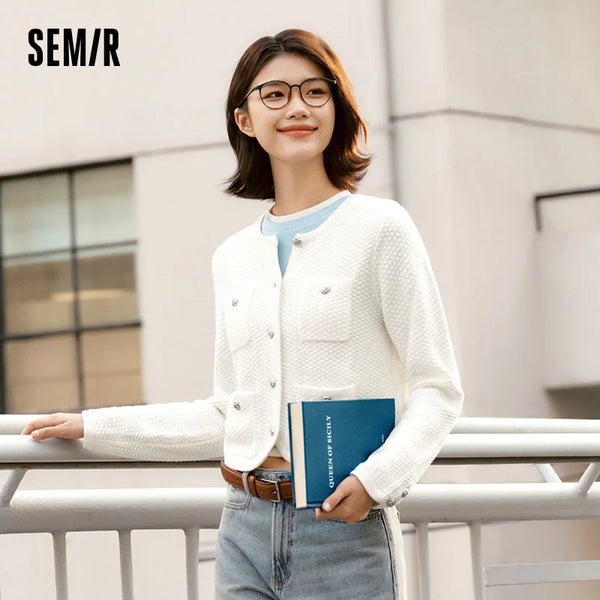 អាវក្រៅ Semir Soft Cardigan សម្រាប់ស្ត្រីឆ្នាំ ២០២៦ កខ្លីចង្កេះខ្ពស់ឆើតឆាយសុភាពរាបសារទាន់សម័យសម្រាប់ស្ត្រី អាវយឺតនិទាឃរដូវ