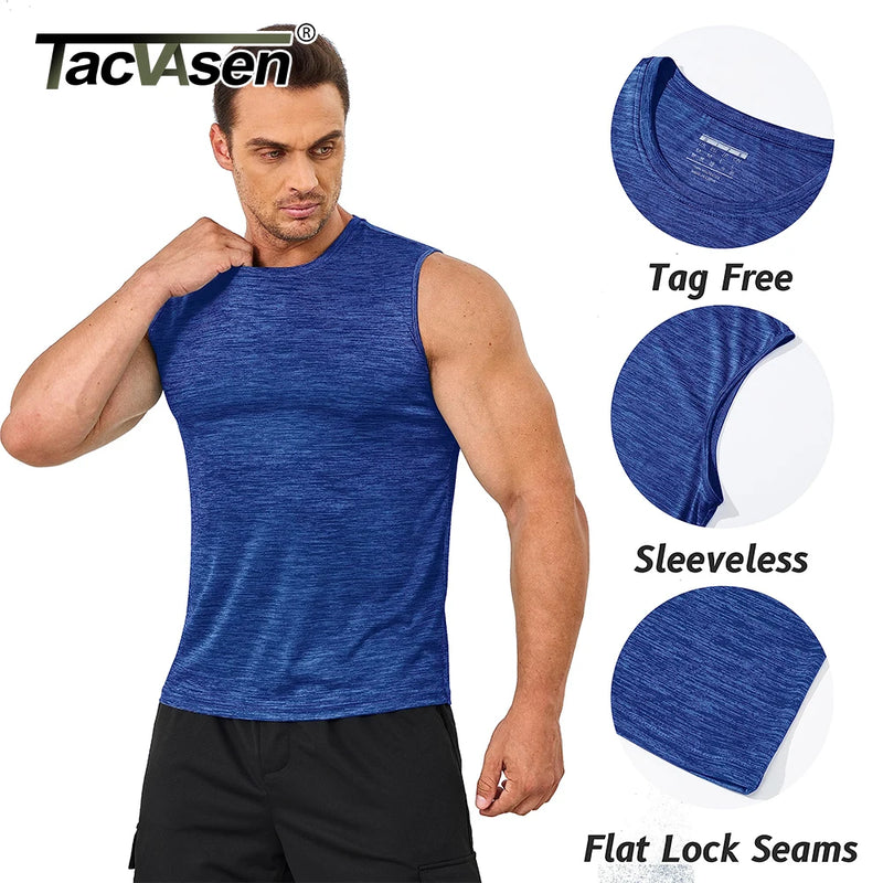 TACVASEN Mens Summer Quick Dry Tank Tops Lightweight Fitness Gym Workout Stretch T-Shirt Soft Comfort Outdoor Running Tee Vest