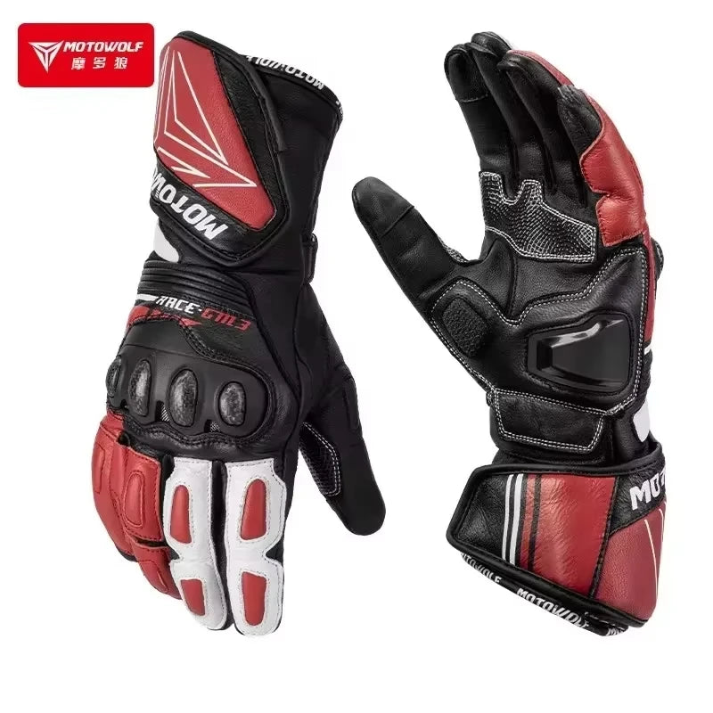 ស្រោមដៃម៉ូតូ Motowolf ស្បែកពិតប្រាកដ GM3 សម្រាប់បុរស ធន់នឹងខ្យល់ អេក្រង់ប៉ះ កំណែវែង សម្រាប់ជិះម៉ូតូ Dirt Bike Motocross Racing