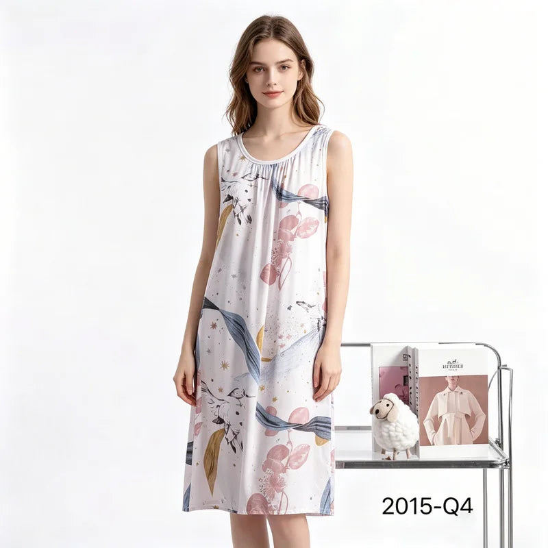 Women's Nightgown Night Dress Round-Neck Sleeveless Summer Nightgowns Woman Sleep Soft Lounge Dress for XL-6XL Pajamas Dress