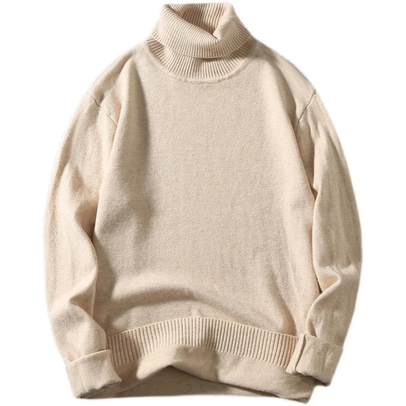 Bright Red Men's Pullover Sweaters, Winter Computer Knitted Turtleneck Sweater, White Black Male Pullovers Beige Gray Khaki