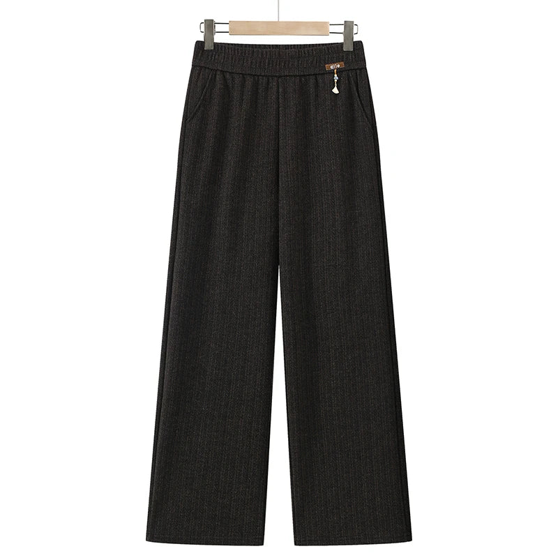 ខោហារ៉េមរោមចៀម Herringbone ខ្មៅដៃចង្កេះខ្ពស់ ម៉ូដកូរ៉េសម្រាប់នារីការិយាល័យ ខោរដូវស្លឹកឈើជ្រុះសម្រាប់ស្ត្រី