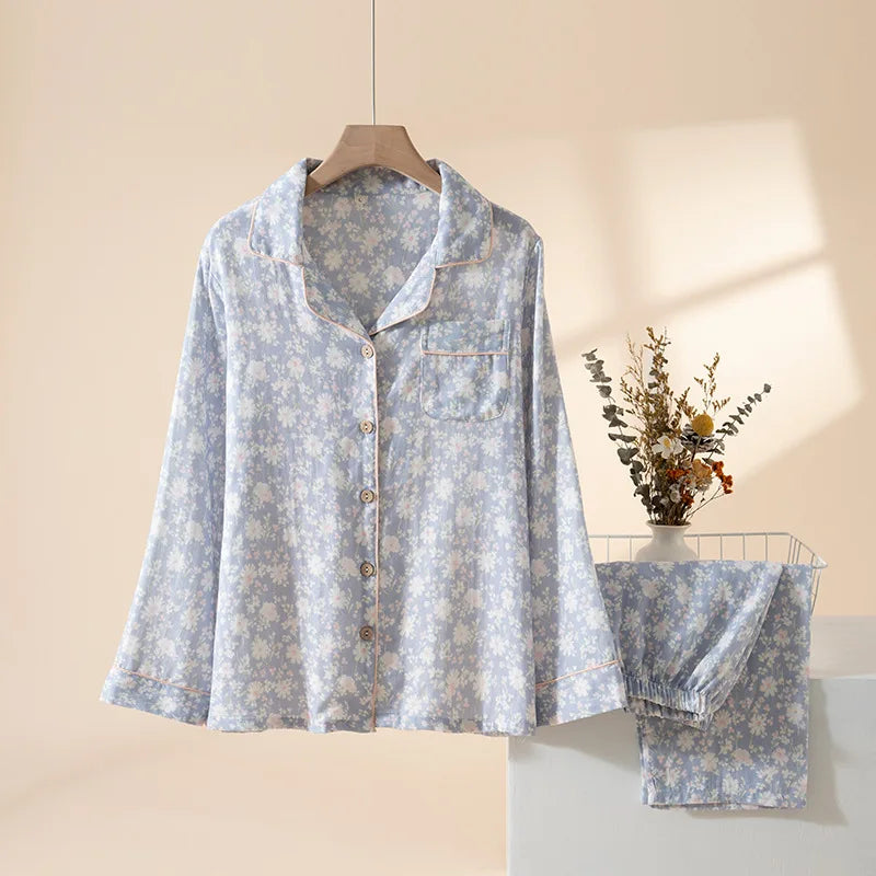 Spring Autumn Pajamas for Lady 100% Cotton Home Suit Two Piece Set Sleepwear Woman Night Clothes Pijama Two-Piece Women's Set