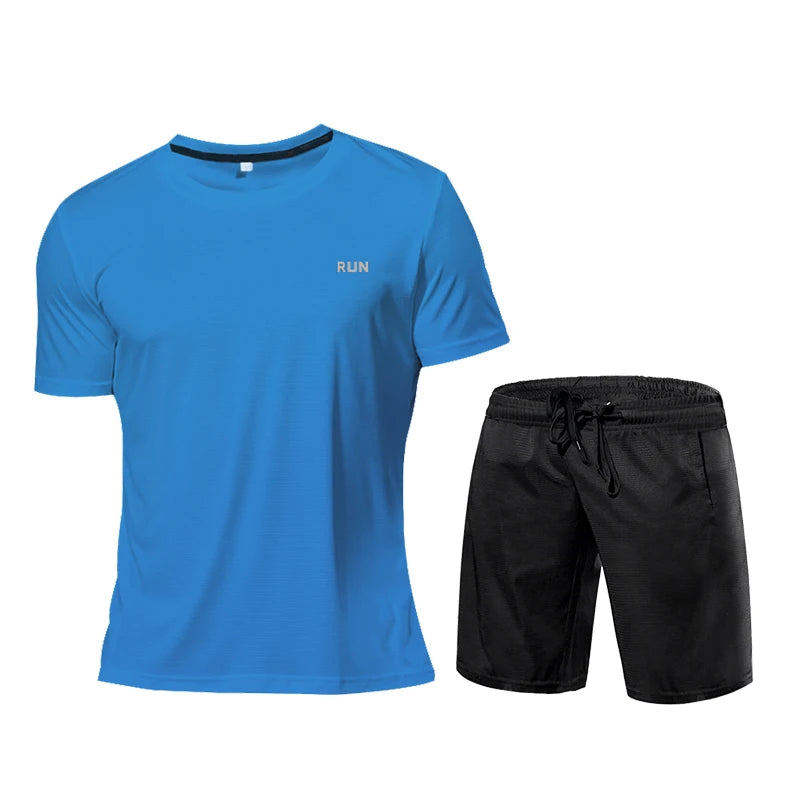 Men's 2PCS Compression Sportswear Set Short Sleeve T Shirt Shorts Gym Fitness Running Training Athletic Outfit