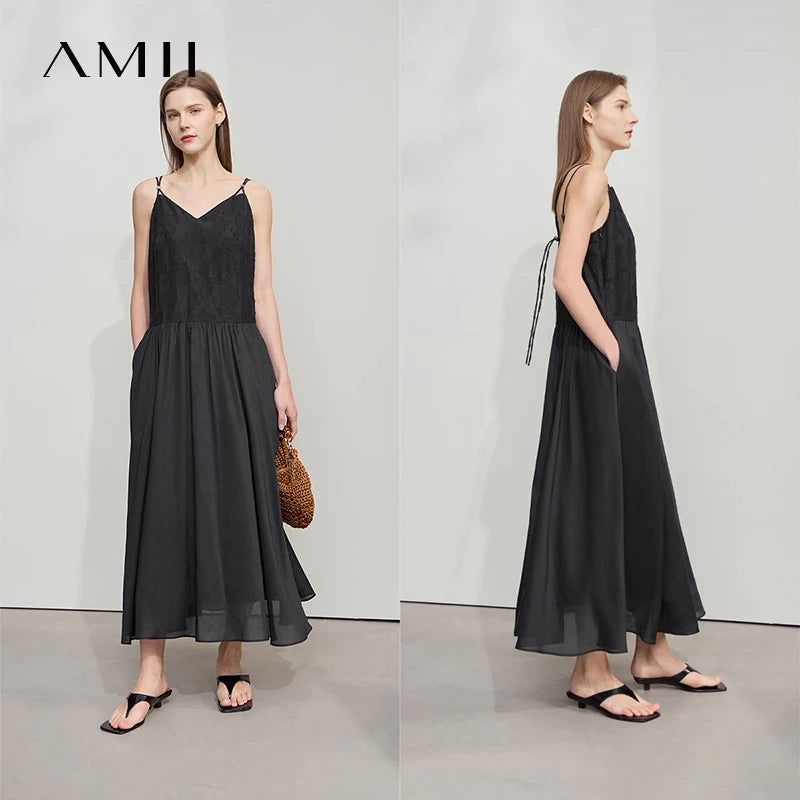 រ៉ូប AMII បែប Minimalism ប្រណីតឆ្នាំ ២០២៦ រ៉ូប Camisole លំនាំផ្កា រ៉ូបឆ្នេរខ្សាច់ សម្លៀកបំពាក់ស្ត្រី ១២៥៤២២៦០