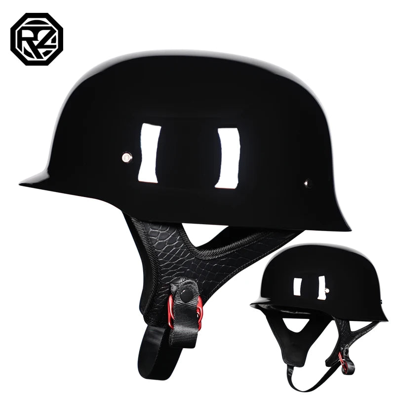 Vintage Motorcycle Cruiser Helmet Half Face German Helmet Motorcycle Helmet Bright Black Car-styling DOT