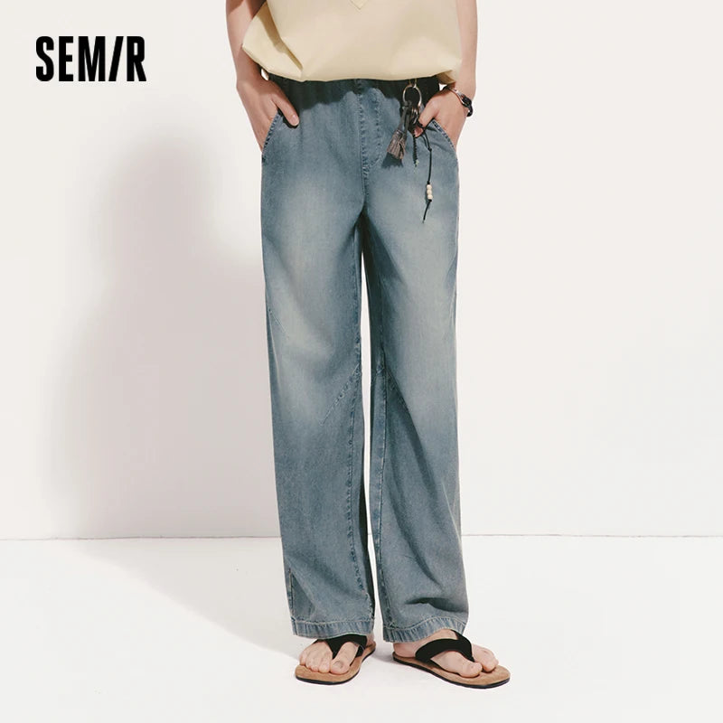 Semir Men Pants Denim Cool Feeling Soft Wide Leg Elastic Waist Versatile Casual 2026 Summer Fashion Daily Wear Top
