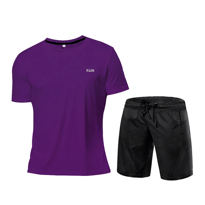 Men's 2PCS Compression Sportswear Set Short Sleeve T Shirt Shorts Gym Fitness Running Training Athletic Outfit