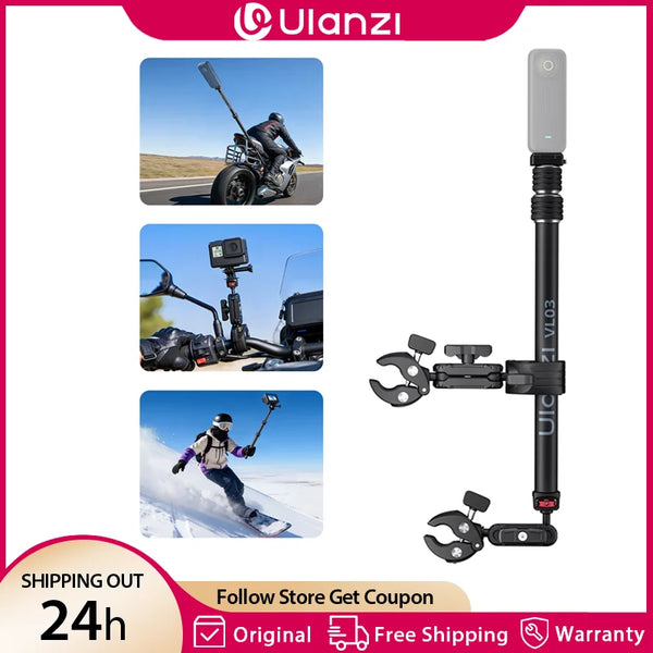 ដំបងថតរូប Selfie សម្រាប់ម៉ូតូ Ulanzi VL03 Invision សម្រាប់ DJI Pocket 3 Insta 360 សម្រាប់កាមេរ៉ា Gopro Action ជាមួយ Dual Super Clamp
