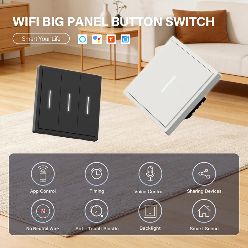 BSEED WIFI Button Light Switch 1/2/3/4Gang Smart Switch Plastic Frame Tuya Smart Life Alexa Voice Control Without Neutral Line