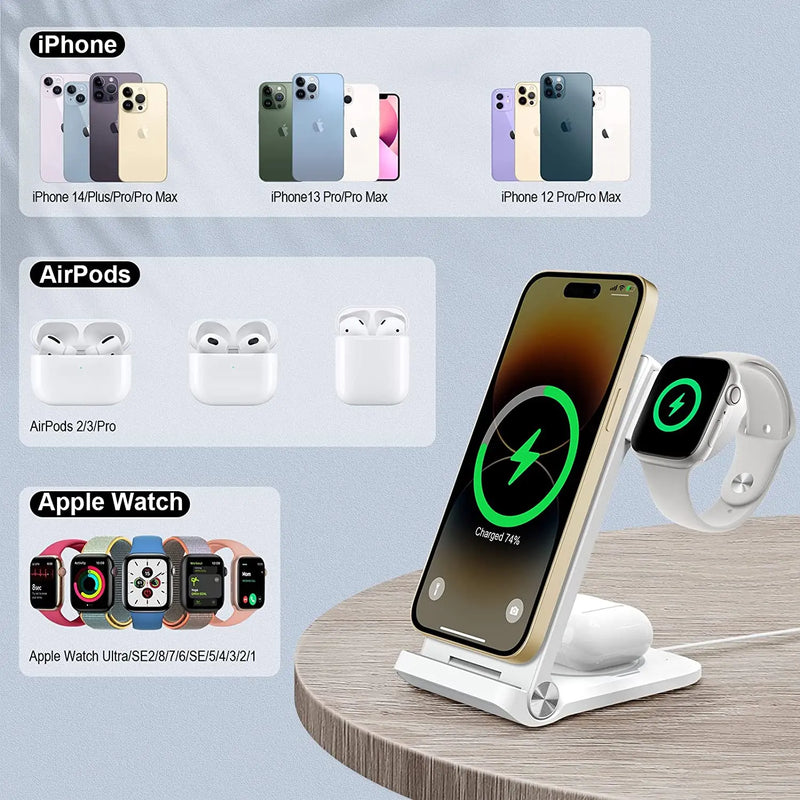 NILLKIN 3 in 1 Magsafe Wireless Charger Stand for iPhone 15/14/13 Pro Max For Airpods Pro MFI For Apple Watch Ultra 8/7/SE/6/5/4