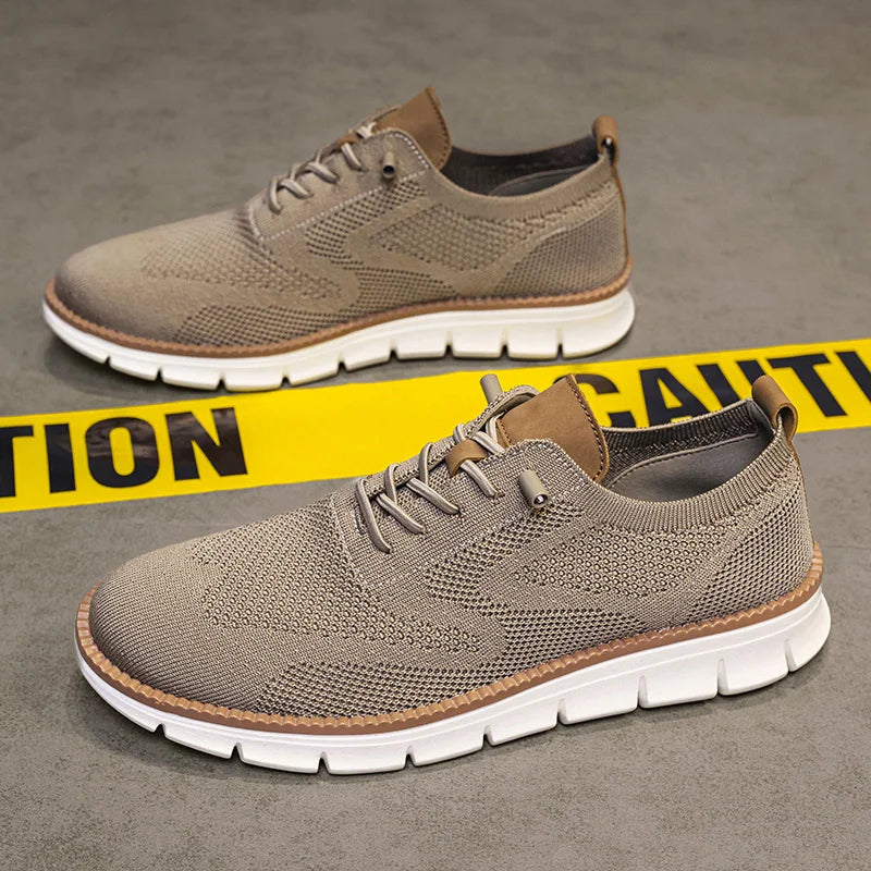 Men's Knitted Upper Casual Shoes Breathable Soft Sole Business Leisure Sneakers Non-slip Walking Shoes for Daily Commute