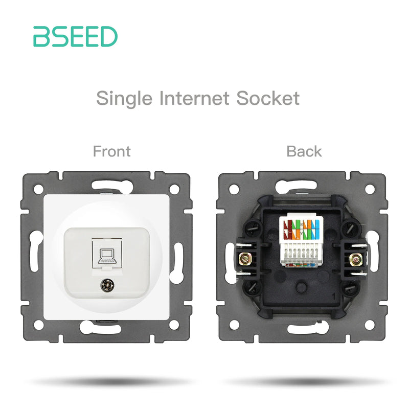 BSEED Wall Button Switch 1/2Gang USB Type-C Wall Socket Module Part Internet TV Telephone Socket Plastic Frame DIY Function Part
