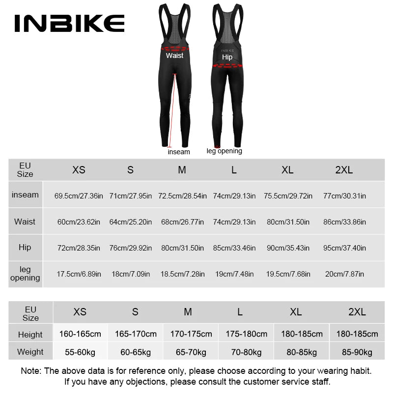 INBIKE Mens Cycling Bib Pants Fleece Padded Winter Thermasl Road Bike Bib Tights Bicycle Long Pants Biking MTB Cycling Clothing