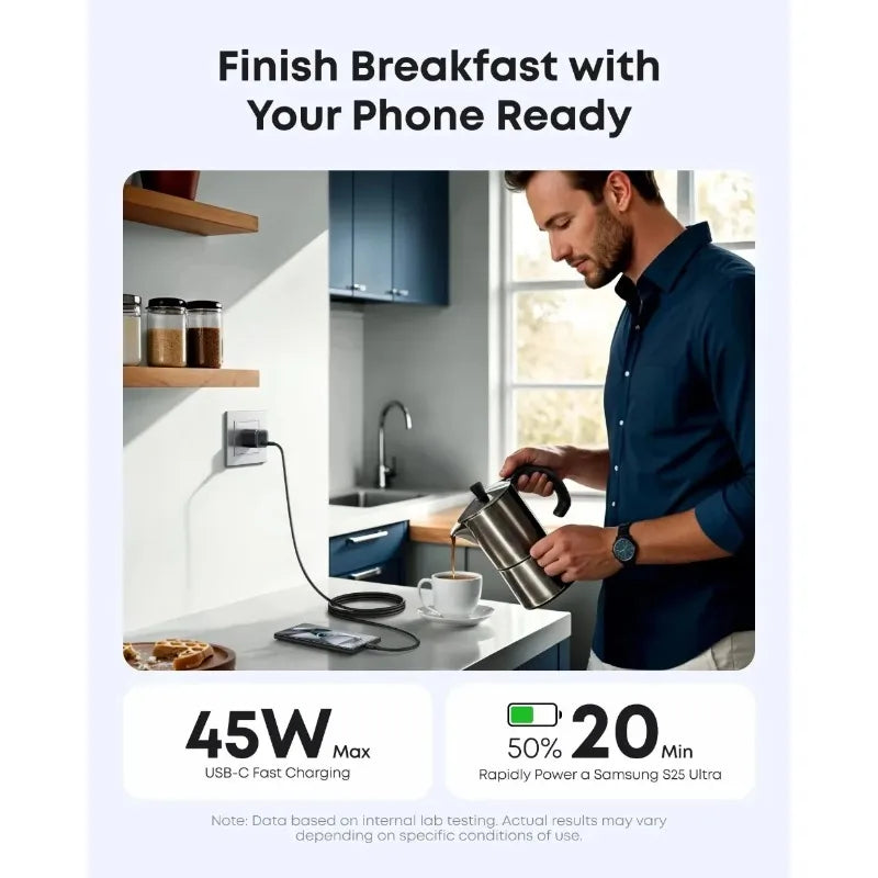ឆ្នាំងសាក Anker Nano 45W GaN USB-C PD Fast Charger ដុំសាកទំហំតូចអាចបត់បាន សម្រាប់កុំព្យូទ័រយួរដៃ Samsung Galaxy S25 Ultra IPhone