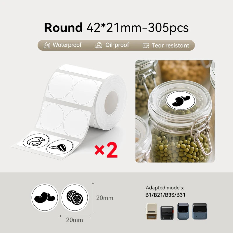 2 Rolls NIIMBOT B1 B21 B3S Thermal Label Clothing Price Food Self-adhesive Tag Waterproof Office Pocket Printer Label Paper