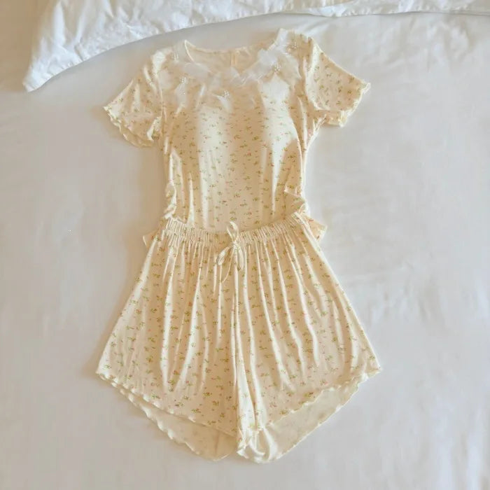 Summer Sleepwear Women's Pajama Elegant 2 Pieces Sleeping Home Suit 2026 New Short Sleeve Top Shorts Homewear Pijama Pyjamas