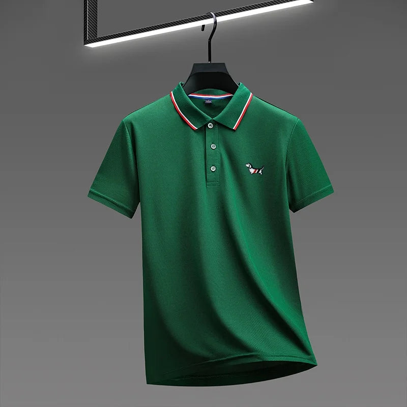 Summer New Men Short-Sleeved Polo Shirt Lapel Color Blocking Dog Embroidery Business Casual Polo Shirt Ventilate Men's Clothing