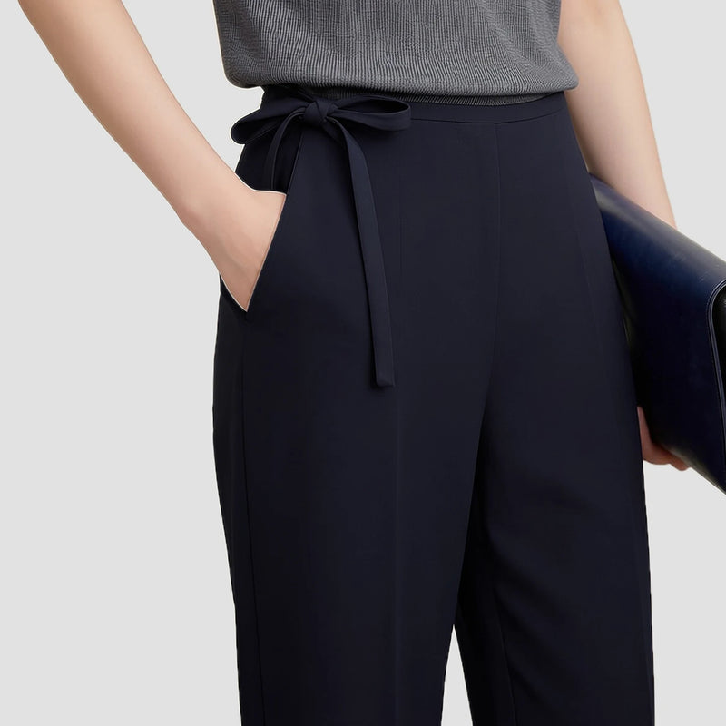 Amii Women's Tapered Pants 2026 Summer New Tie Waist Solid Color Trousers Office Versatile Ankle-Length Pants For Women 12622188