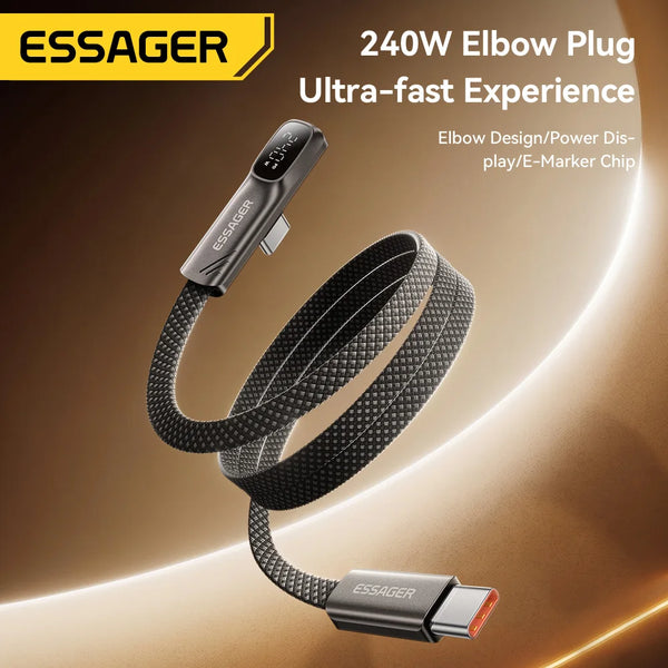ខ្សែសាក Essager Elbow 240W USB Type C PD Fast Charging សម្រាប់ iPhone 17 16 15 Pro iPad MacBook Pro Xiaomi Samsung Huawei