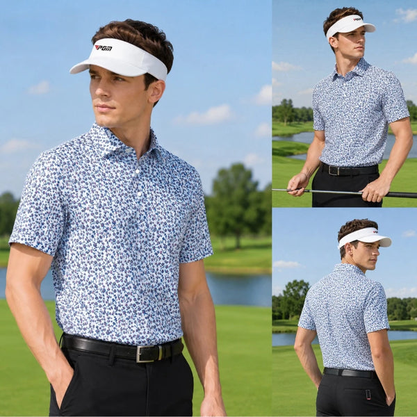 PGM Golf Men Summer Short Sleeve T-shirt Printed Soft Moisture Absorbing Quick Drying High Elasticity Sports Top YF912