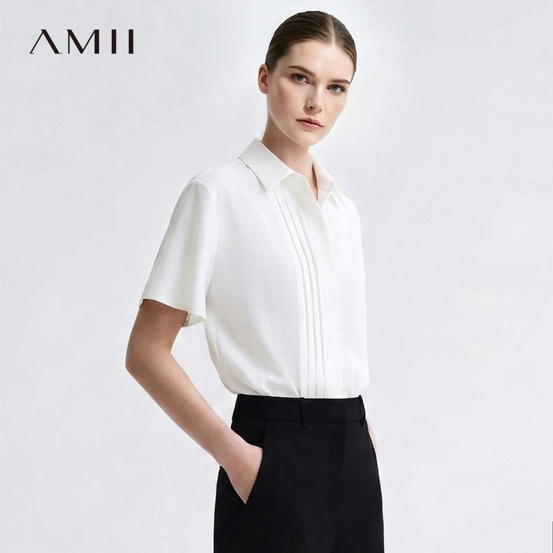 Amii Women's Blouse 2026 Summer New Lapel Collar Asymmetric Dolman Sleeve Chiffon Top Loose Fit Women's Elegant Blouses 12642052