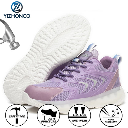 Autumn Safety Shoes With Steel Toe Woman Men Work Sneakers Safety Shoe Lightweight Work Boots Indestructible Work Shoes YIZHONCO 817Purple