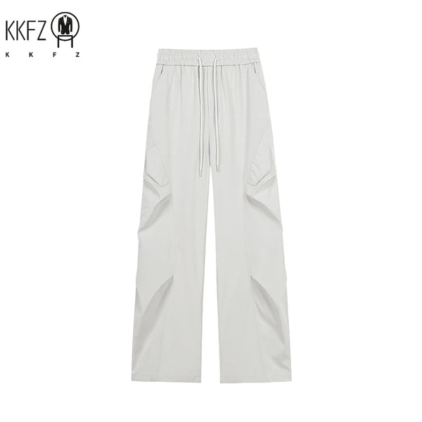 Men Baggy Wide Leg Cargo Pants Elastic Drawstring Waist Pleated Side Pockets For Street Fashion Daily Casual Commute Wear