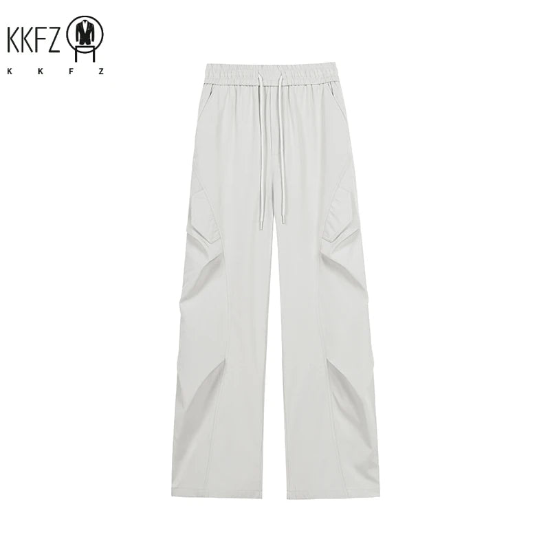 Men Baggy Wide Leg Cargo Pants Elastic Drawstring Waist Pleated Side Pockets For Street Fashion Daily Casual Commute Wear