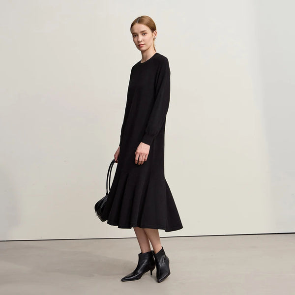 Amii Minimalist Midi Dresses 2026 Winter New Loose Elastic Long Sleeves Trumpet Skirt Casual Elegant Dresses For Woman 12544169