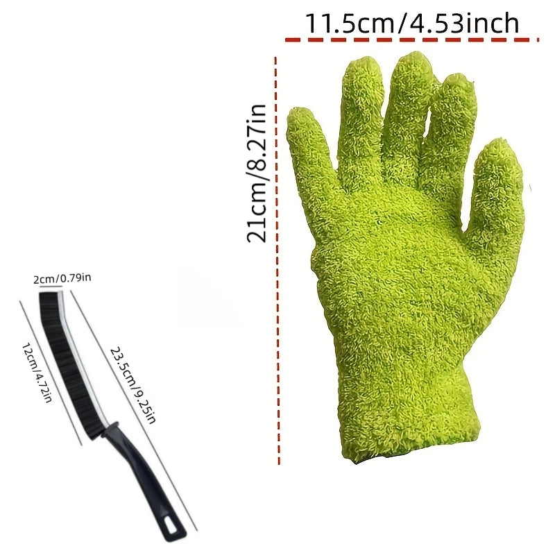 1Pair Cleaning Gloves with Built‑in Gap Brush, Reusable Hand‑Washable for Car Glass, Plants, Sunshade & Household Outdoor Use