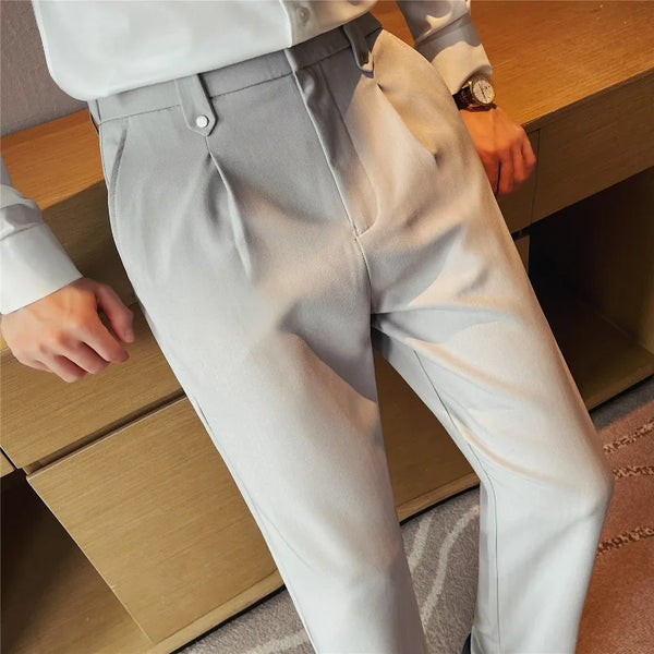 Men's Drapey Straight-Leg Dress Pants – Lightweight Pleated Trousers with Elastic Waist for Business & Casual Wear