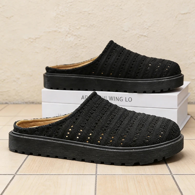 Men's casual slip on slippers summer soft-sole breathable lightweight outdoor walking shoes fashion youth sports half slippers
