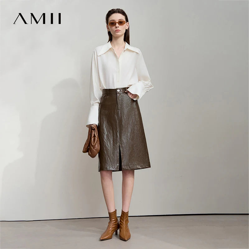 សំពត់ស្បែក PU ខ្នាតតូច AMII សម្រាប់ស្ត្រីឆ្នាំ ២០២៦ សំពត់ប្រវែងជង្គង់បែបអាមេរិកាំងបុរាណ សម្លៀកបំពាក់ស្ត្រីអាជីវកម្ម 12553014